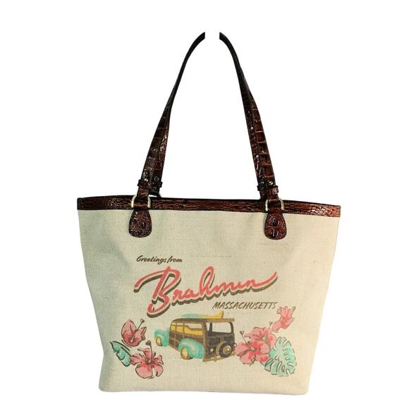 NWT Brahmin Brooke Pecan Pipa Greeting Massachusetts Large Tote Woody New w/ Tag - Picture 15 of 16